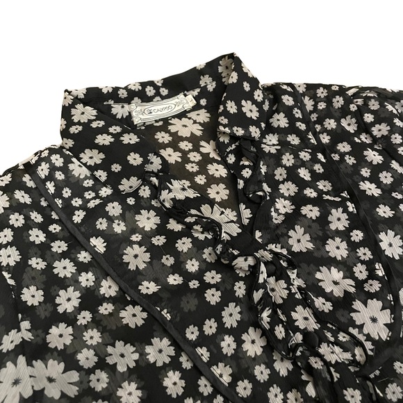 VINTAGE Collared Shirt  • Black & White Floral • US Medium - Picture 2 of 7